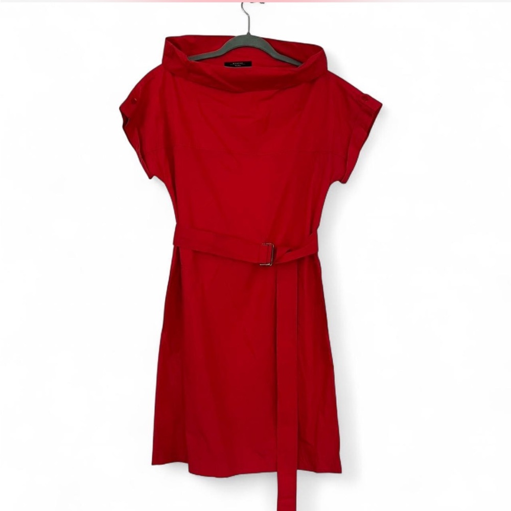 Max Mara Weekend Red Belted Funnel Neck Dress